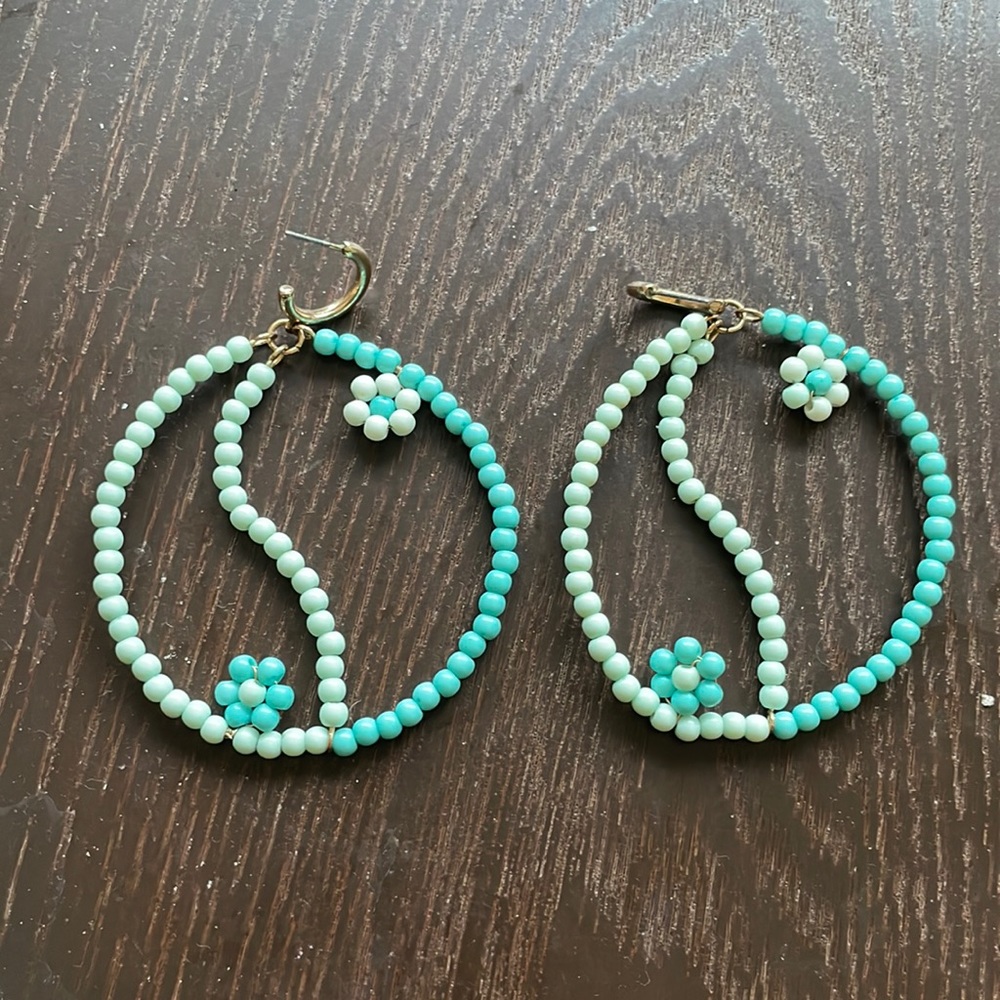 Free People Among The Wildflowers Hoop Earrings Yin Yang Blue Teal